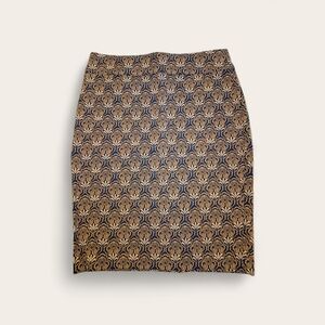 LOFT Navy and Orange Floral-Geo Pencil Skirt